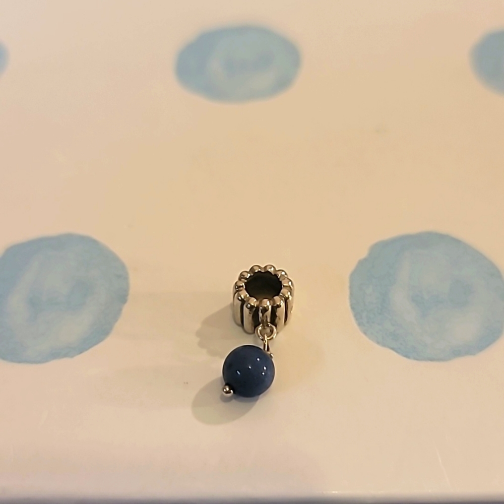 925 Sterling Silver Dangle Charm w/ blue gem. Fits Pandora Bracelets